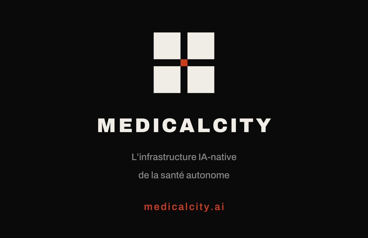 Recto de la carte : logo MEDICALCITY, L’infrastructure IA-native de la santé autonome, medicalcity.ai